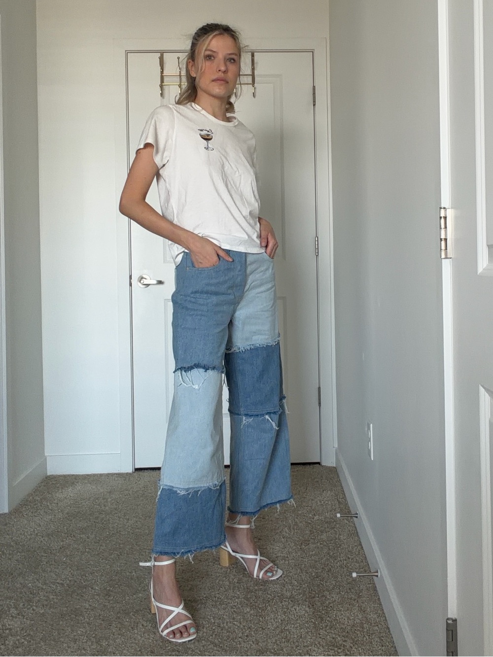 Rails Denim Getty Crop High Rise Wide Leg Jeans Patchwork Reworked Sz 27